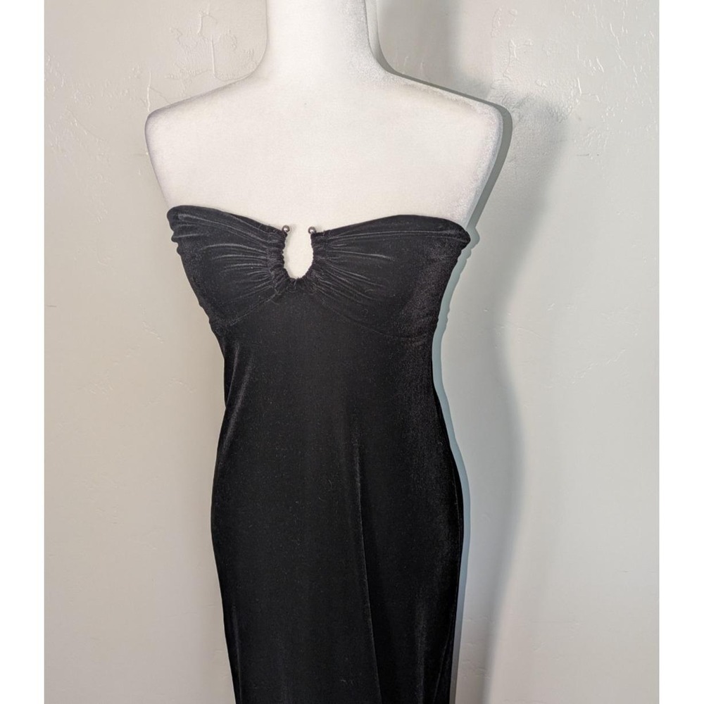 Niki by Niki Livas Strapless Gown Womens 8 Black Velvet U-Notch Maxi Dress Vtg